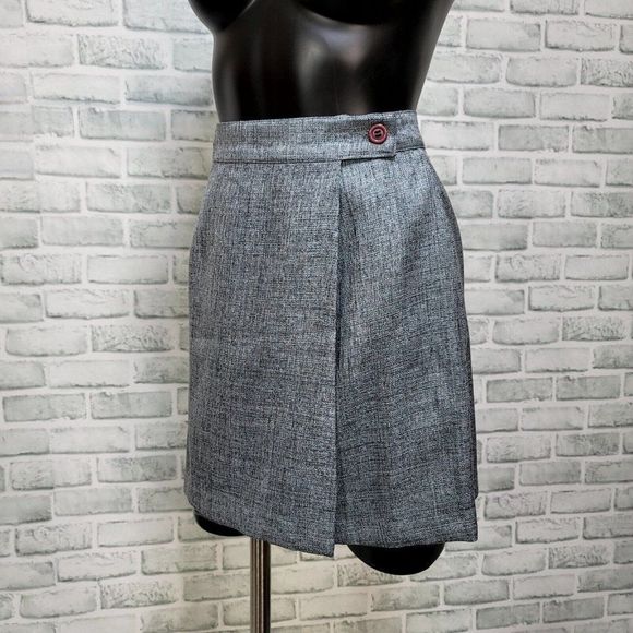 Vintage 90s Y2K Rampage Blue Grey Tweed 2pc Set Peplum Tank & Wrap Mini‎ Skirt - Picture 7 of 11